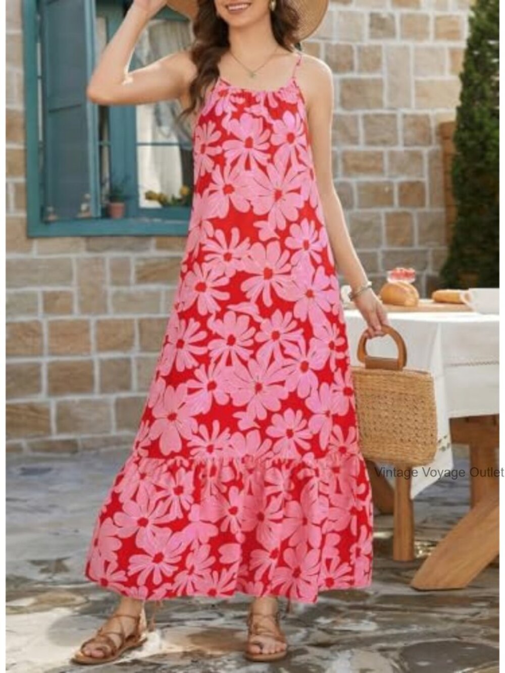 Boho Floral Maxi Dress with Spaghetti Straps - Picture 2 of 6